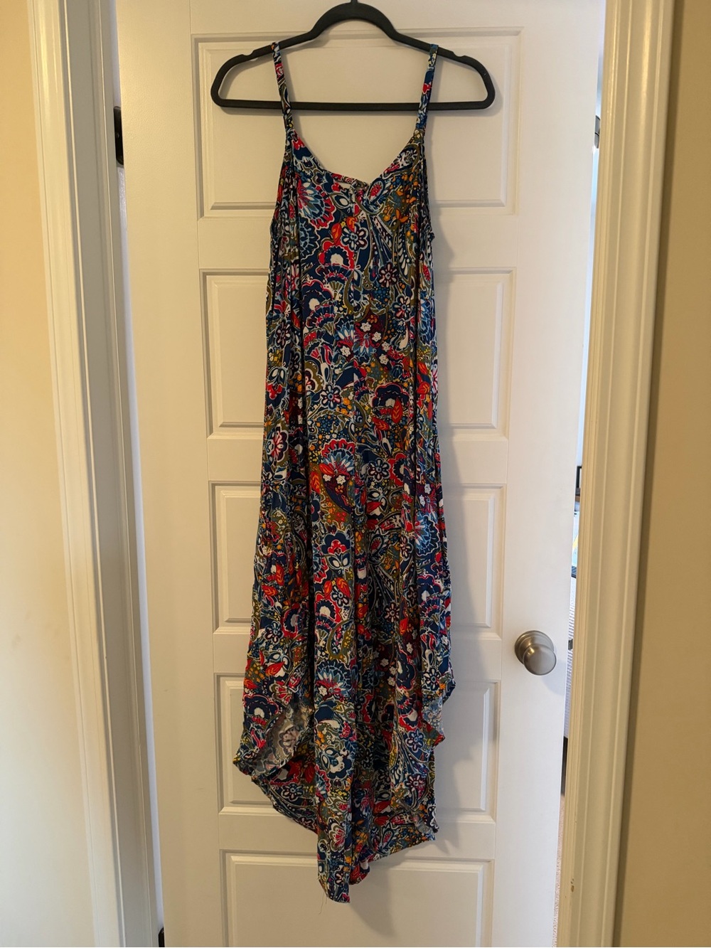Floral Paisley Spaghetti-Strap Maxi Jumpsuit- Multicolor